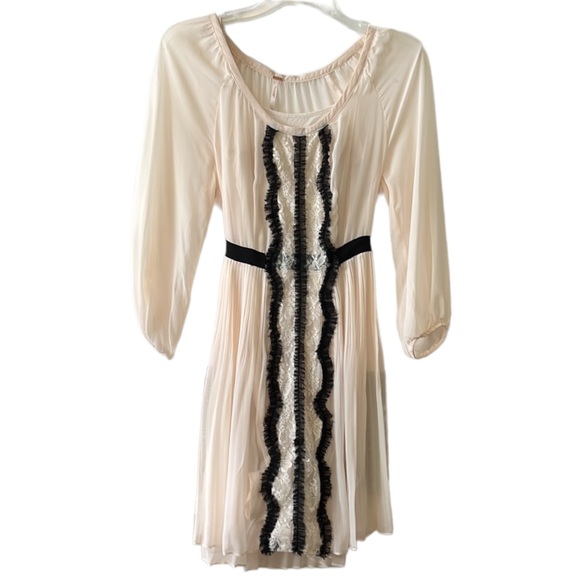 Free People Semi-Sheer Chiffon Lace Ruffle Front Dress, Cream, size 2 - Picture 5 of 10